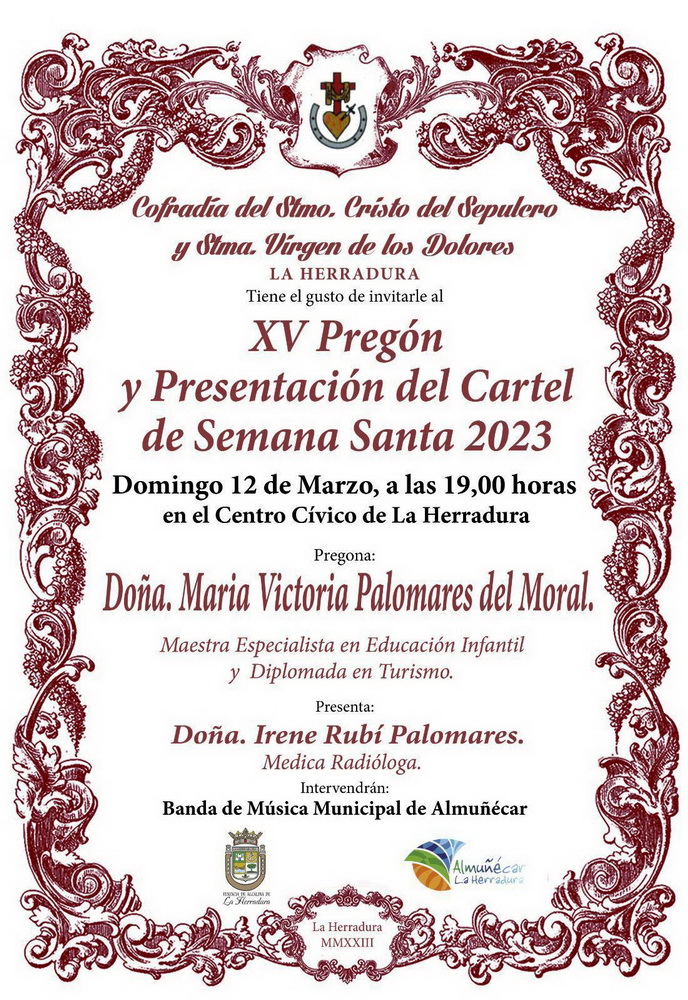 Maria Victoria Palomares del Moral  ser la encargada de realizar el XV Pregn de la Semana Santa de La Herradura